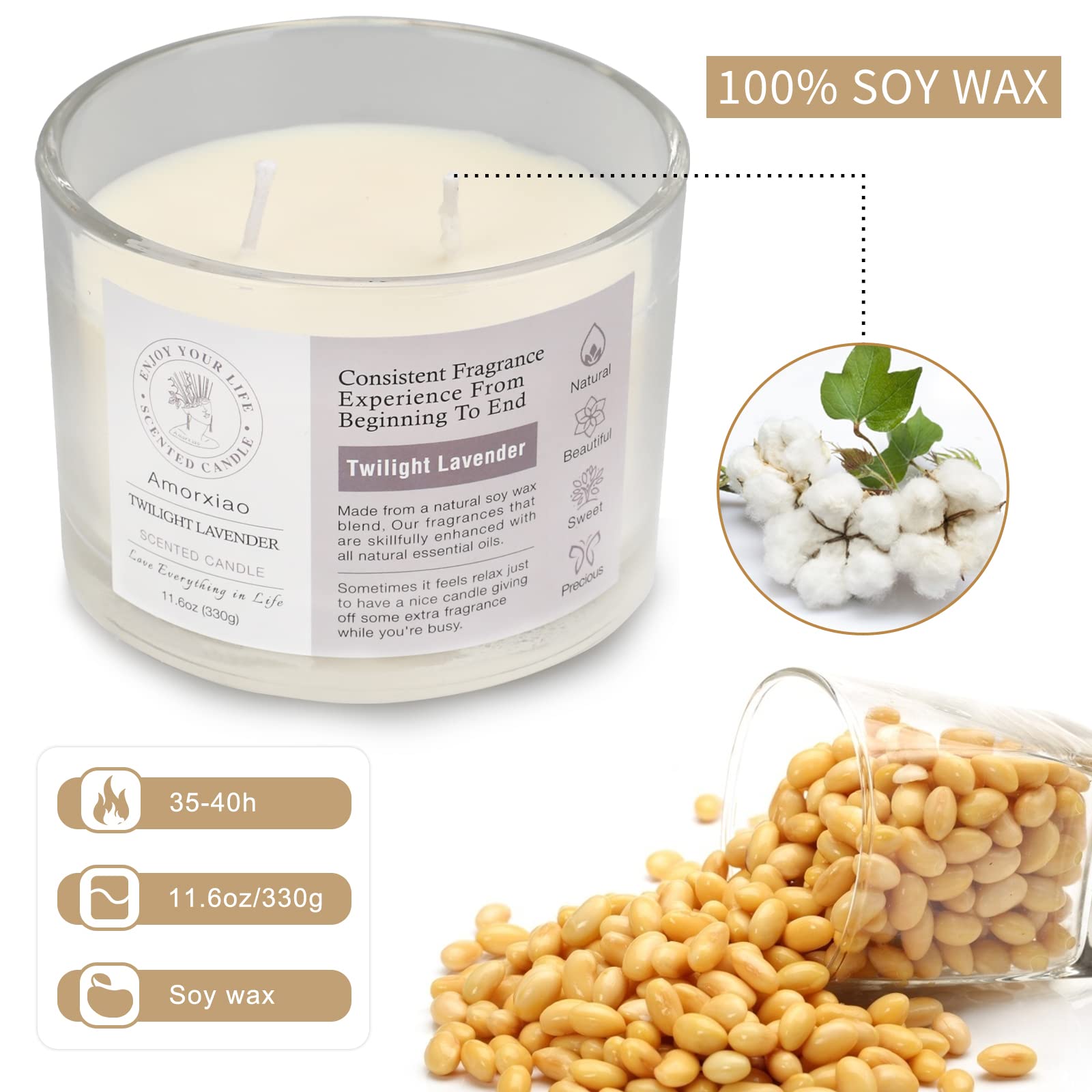 3 Pack Candles for Home Scented, 34.8 oz 240 Hour Long Lasting Candles Set, Grapefruit &Lavender